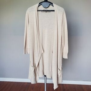Eileen Fisher 100% Linen Waterfall Open Front Knit Textured Pocket Cardigan L